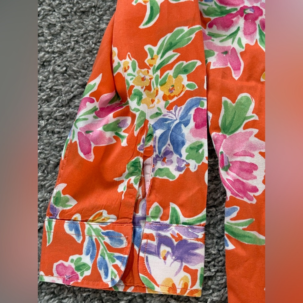 Ralph Lauren Orange tropical Floral 3/4 sleeve bottom up Shirt - Picture 7 of 7